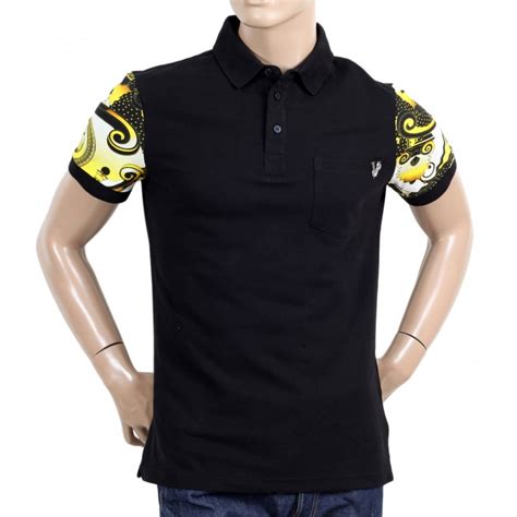 versace jeans printed sleeve polo t shirt black|Versace polo shirts for men.